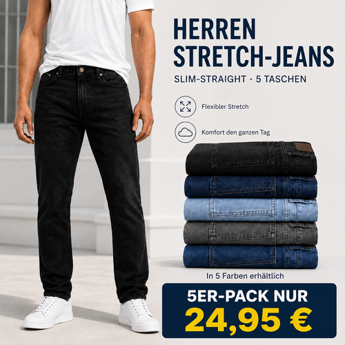 3er-Pack Herren Flex-Stretch Jeans – Slim Straight Fit mit 5 Taschen